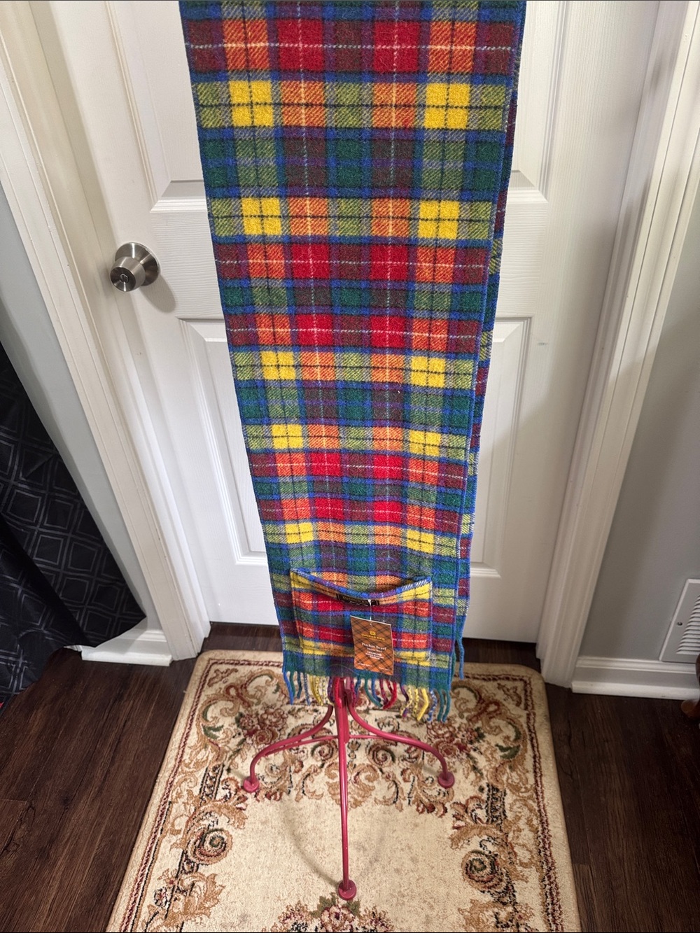 Colorful Plaid Wool Scarf - Bright Multi-Color Tartan with pockets.